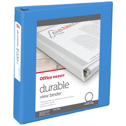 Office Depot® 3-Ring Durable View Binder, 1-1/2" Round Rings, 49% Recycled, Sky Blue
