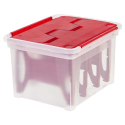 Iris Holiday Light Storage Box, 17-9/16"L x 14-5/16"W x 11-3/16"H, Clear/Red