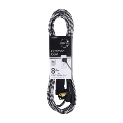 Cordinate Braided 3-Outlet Indoor Extension Cord, 8', Black/White, 39984-T1