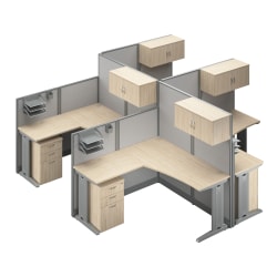 Bush Business Furniture Office in an Hour 4 Person L Shaped Cubicle Desks with Storage, Drawers, and Organizers, Natural Elm, Standard Delivery