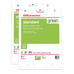 Office Depot® Brand Bleed Resistant Easel Pads, 27" x 32", 50 Sheets, 40% Recycled, White, Pack of 2