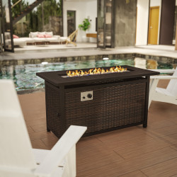 Flash Furniture Olympia 50,000 BTU Outdoor Furniture Propane Gas Fire Pit Table, 24-3/4"H x 45"W x 23"D, Espresso/Black
