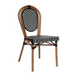 Flash Furniture Lourdes Indoor/Outdoor Commercial Thonet Bistro Stacking Chair, PE Rattan and Aluminum Frame, Black & White/Natural Frame