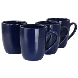 Simply Essential 4-Piece Stoneware Coffee Mug Set, 14.4 Oz, Navy Blue
