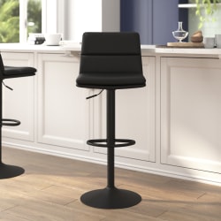 Flash Furniture Hughes Commercial Grade Modern Adjustable Height LeatherSoft Channel Stitched Barstools, Set of 2, Black