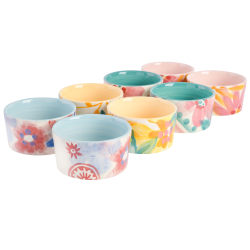 Spice By Tia Mowry Goji Blossom 8-Piece Stoneware Ramekin Set, 6.5 Oz, Assorted Colors