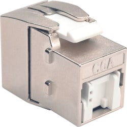 Tripp Lite Shielded Cat6a Keystone Jack with Dust Shutter, 180-Degree , Toolless - Silver - 1 x RJ-45 Female - cat6a STP - 110 punchdown IDC TAA