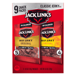 Jack Link's Beef Jerky Variety Pack, 0.9 Oz, Case Of 9 Bags