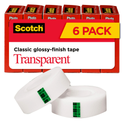 Scotch Transparent Tape, 3/4" x 1000", Clear, Pack of 6 rolls