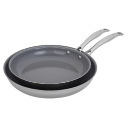 Henckels Clad H3 2-Piece Stainless Steel Ceramic Nonstick Fry Pan Set, 10" And 12", Silver