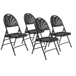 National Public Seating® 1100 Series Deluxe Fan-Back With Triple-Brace Double Hinge Folding Chairs, Black, Pack Of 4 Chairs