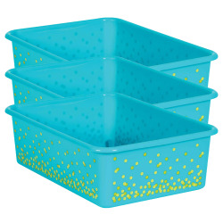 Teacher Created Resources Large Plastic Storage Bins, 11-1/2" x 5" x 16-1/4", Teal Confetti, Pack Of 3 Bins