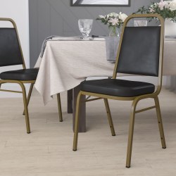 Flash Furniture HERCULES Series Trapezoidal-Back Stacking Banquet Chair With 2-1/2" Thick Seat, Black/Gold