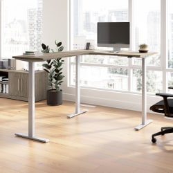 Bush Business Furniture Move 60 Series 60"W Height Adjustable L Shaped Standing Desk, Modern Hickory/Cool Gray Metallic, Standard Delivery
