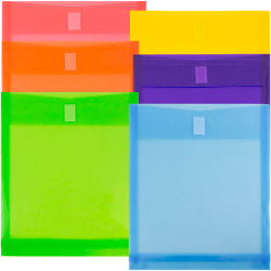 JAM Paper® Open-End Plastic Envelopes, 9-3/4" x 11-3/4", Hook & Loop Closure, Assorted Colors, Pack Of 6 Envelopes