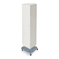 Azar Displays 4-Sided Pegboard Tower Floor Display With Wheels, 68" x 18", White/Silver