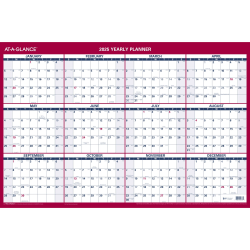 2025 AT-A-GLANCE® Reversible Erasable Yearly Wall Calendar With Marker, 36" x 24", Traditional, January 2025 To December 2025, PM26B28