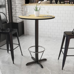 Flash Furniture Laminate Round Table Top With Bar-Height Base And Foot Ring, 43-1/8"H x 30"W x 30"D, Natural/Black