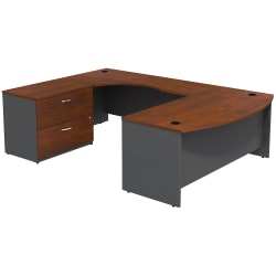 Bush Business Furniture 72"W Bow Front Left Wall U-Shaped Corner Desk With 2 Drawer Lateral File Cabinet, Hansen Cherry/Graphite Gray, Standard Delivery