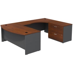 Bush Business Furniture 72"W Bow Front Right Wall U-Shaped Corner Desk With 2 Drawer Lateral File Cabinet, Hansen Cherry/Graphite Gray, Standard Delivery