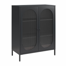 Ameriwood Home Mr. Kate Luna 32"W Short 2-Door Metal Accent Cabinet With Fluted Glass, Black