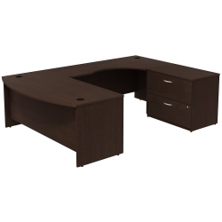 Bush Business Furniture 72"W Bow Front U-Shaped Desk, Right Corner Return, With 2 Drawer Lateral File Cabinet, Mocha Cherry, Standard Delivery