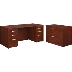 Sauder® Affirm Collection Executive Desk With Two 3-Drawer Mobile Pedestal Files And Lateral File, 72"W x 30"D, Classic Cherry