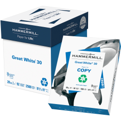 Hammermill® Great White 30 Copy Paper, White, Letter (8.5" x 11"), 2500 Sheets Per Case, 20 Lb, 92 Brightness, Case Of 5 Reams