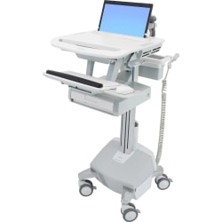 Ergotron StyleView Laptop Cart Desk Workstation 1 Drawer, 50-1/2"H x 17-1/2"W x 30-3/4"D, White/Gray