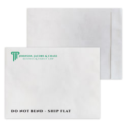 Custom 2-Color, Zip Stick® DuPont™ Tyvek® White Mailing Envelopes, 10" x 13", Open End, Box of 500