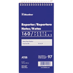 Blueline Reporter Spiral Notebook, 4" x 8", 160 Sheets, White
