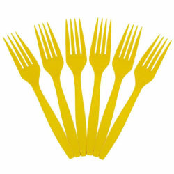 JAM PAPER Big Party Pack of Premium Plastic Forks, Yellow, 100 Disposable Forks/Box