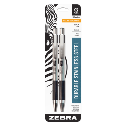 Zebra® Pen G-301® Retractable Gel Pens, Pack Of 2, Medium Point, 0.7 mm, Silver Barrel, Black Ink