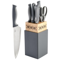 Spice By Tia Mowry 7-Piece Stainless Steel Cutlery Wood Block Set, Gray