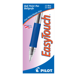 Pilot® EasyTouch Ballpoint Pens, Fine Point, 0.7 mm, Clear Barrel, Blue Ink, Pack Of 12 Pens