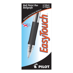 Pilot® EasyTouch Ballpoint Pens, Medium Point, 1.0 mm, Clear Barrel, Black Ink, Pack Of 12 Pens