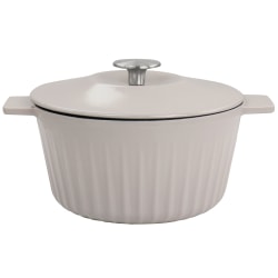 Martha Stewart Enameled Cast Iron 3-Quart Nonstick Embossed Stripe Dutch Oven With Lid, Taupe
