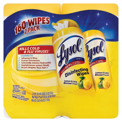 Lysol® Disinfecting Wipes, Lemon & Lime Blossom® Scent, 7" x 8", 80 Sheets Per Canister, Case Of 2 Canisters
