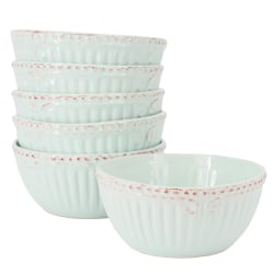 Modern Southern Home Capri 6-Piece Stoneware Embossed Cereal Bowl Set, 6", Egg Blue