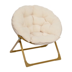 Flash Furniture Gwen  23" Kids Cozy Mini Folding Saucer Chair, Faux Fur Moon Chair for Toddlers and Bedroom, Ivory Faux Fur/Soft Gold Frame