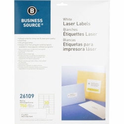 Business Source Bright White Premium-quality Address Labels - 1"x 2 5/8" - Permanent Adhesive - Rectangle - 26109