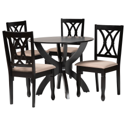 Baxton Studio April Fabric And Finished Wood 5-Piece Dining Set, 29-15/16"H x 35-7/16"W x 35-7/16"D, Sand/Dark Brown