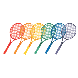 Champion Sports Plastic Tennis Rackets, 1-1/4"H x 8-3/4"W x 21"D, Assorted Colors, Set Of 6 Rackets