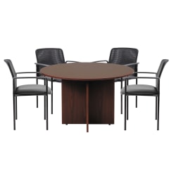 Boss Office Products 47" Round Table And Stackable Mesh Chairs Set, Mahogany/Black