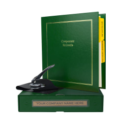 Custom Not For Profit Corporate Kit, 1-1/2" Green Binder, 20 Blue Stock Certificates, 1-5/8" Corporate Seal Embosser