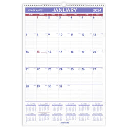 AT-A-GLANCE® Monthly Wall Calendar, 15-1/2" x 22-3/4", January To December 2024, PM328