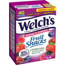 Welch's Fruit Snacks, Berries 'N Cherries, 0.8 Oz, Box Of 40 Packages