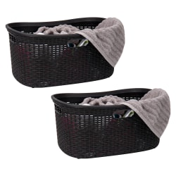 Mind Reader 40L Plastic Laundry Basket Clothes Hamper, 11" H x 14-1/2" W x 23" L, Black, Set of 2