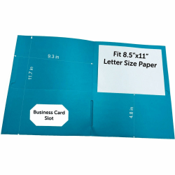 Business Source Letter Portfolio - 8 1/2" x 11" - 125 Sheets Capacity - 2 Inside Front & Back Pocket - Teal - 25 / Box