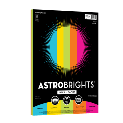 Astrobrights Color Paper, 8-1/2" x 11",  Bright Assortment, Total Qty 100